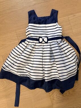 Jona Michelle Navy & White Striped Bow-Front Girls Party Dress
